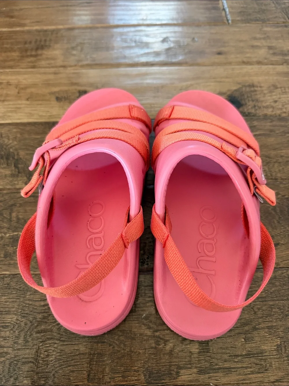 Chaco Girls Sandals in Pink and Coral Orange Size 3